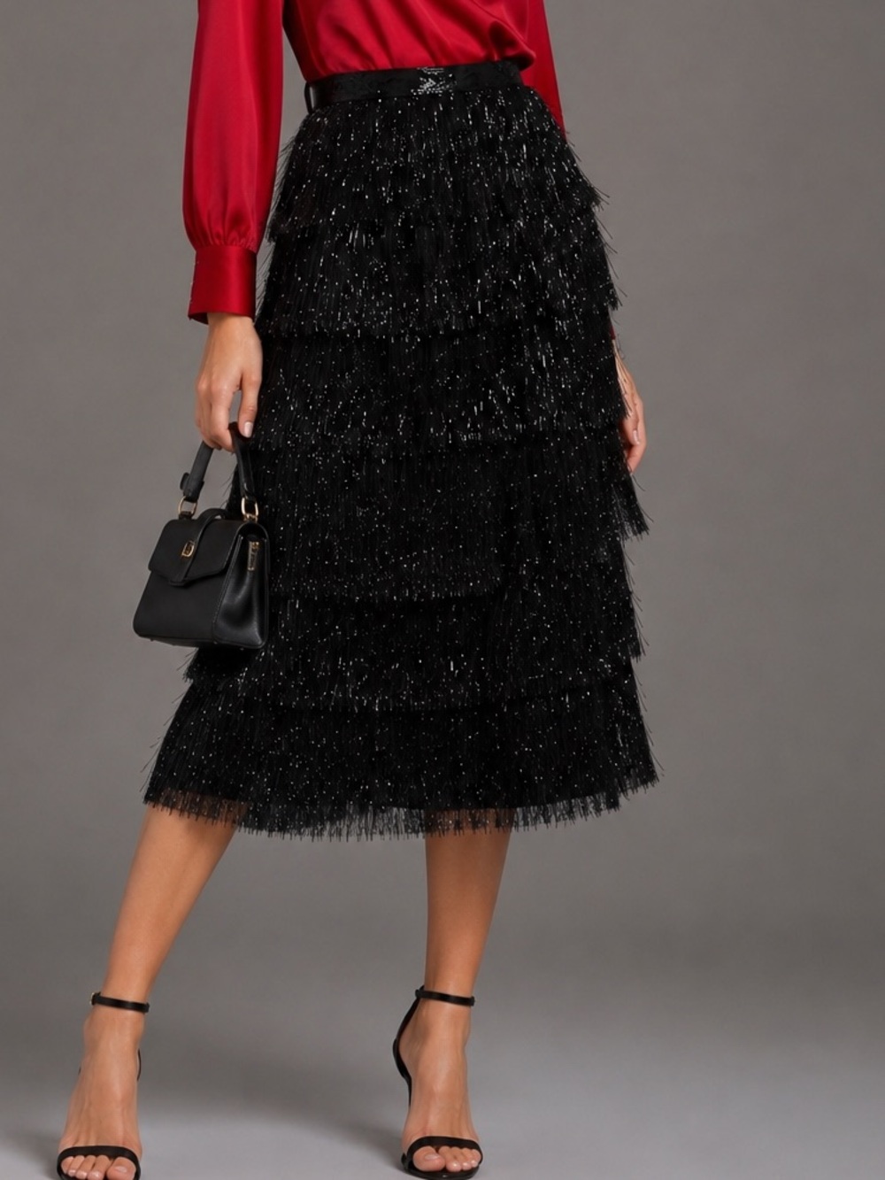 Antonio Melani Yara Novelty Fringe Midi Skirt Sz 2 NWT